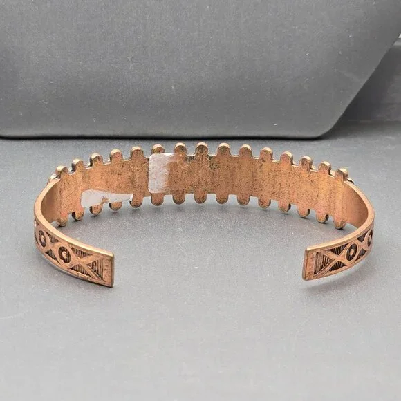 VTG Southwestern Copper Turquoise Cuff Bracelet 6.5" Signed WMCO Saw Tooth Bezel - Picture 3 of 9